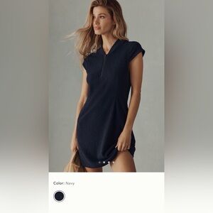NWT new large Anthropologie sundays kiana Zip-Front Textured dress navy blue